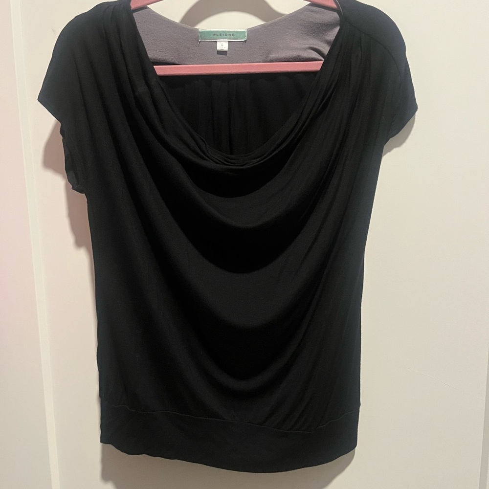Pleione Black Cowl Neck Blouse Women Size S Short Sleeve Work Office Top - Picture 3 of 5